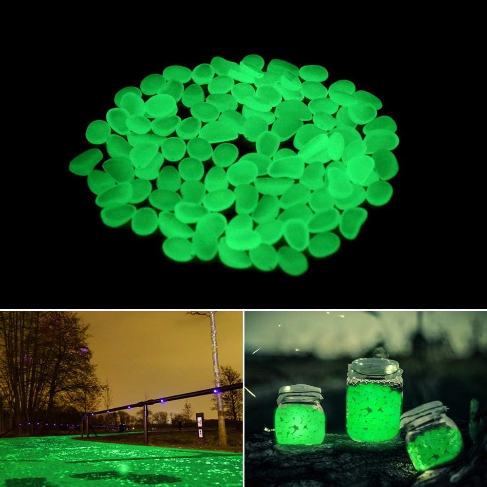 Oubest Glow in The Dark Rocks Glow Pebbles Decor for Garden/Fish Tank/Aquarium/Walkway/Driveway/Plant Pots/Bonsai (100, Green)