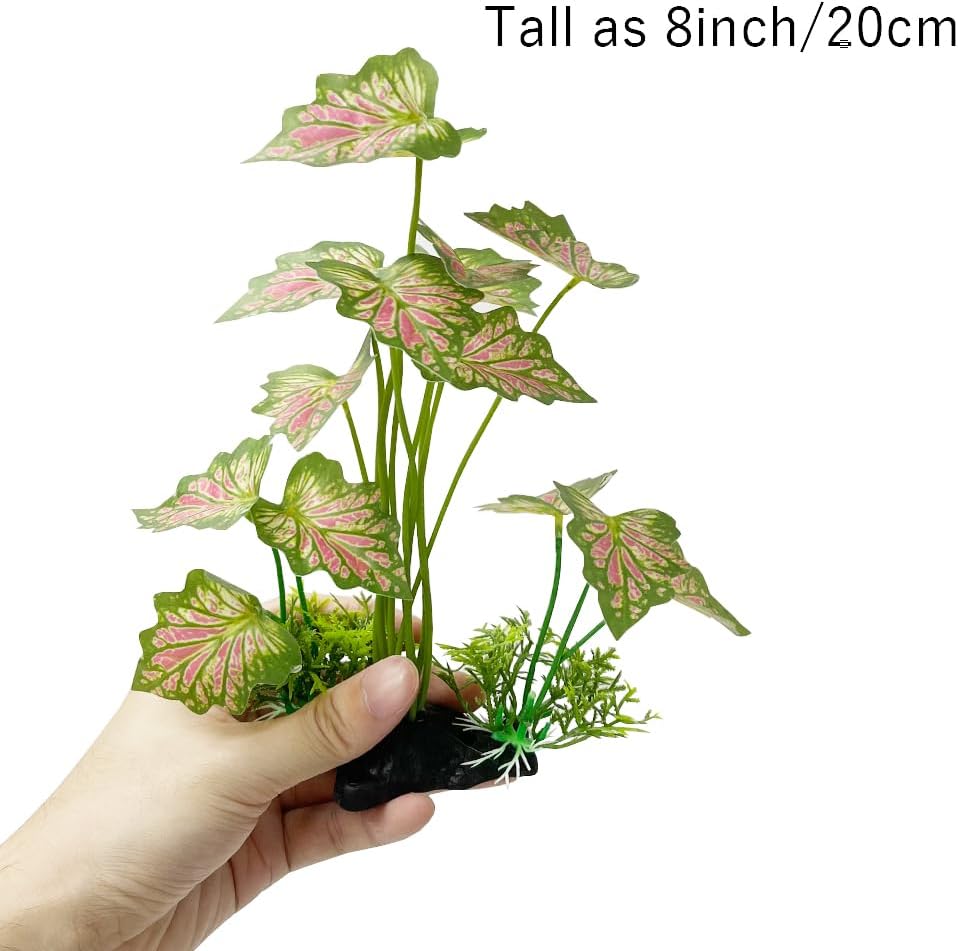 Smoothedo-Pets Aquarium Plant Fish Tank Decoration Small Plastic Artificial Plant Goldfish Fish Hide (Rainforest Leafs-Pink-Large-Set) (Rainforest Leafs-Pink-Large-Set)