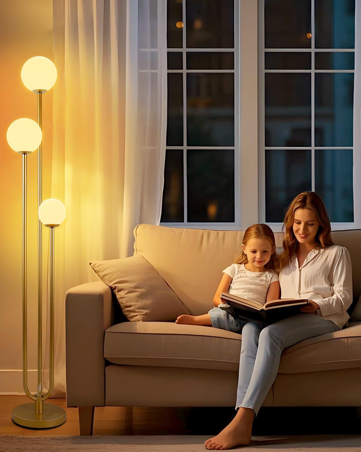 Lightdot LED Floor Lamp Gold Globe Floor Lamps with Shelf Mid Century Modern Standing Lamp for Bedroom Living Room Home Office-Candle Holder Style Soft Eye-Caring