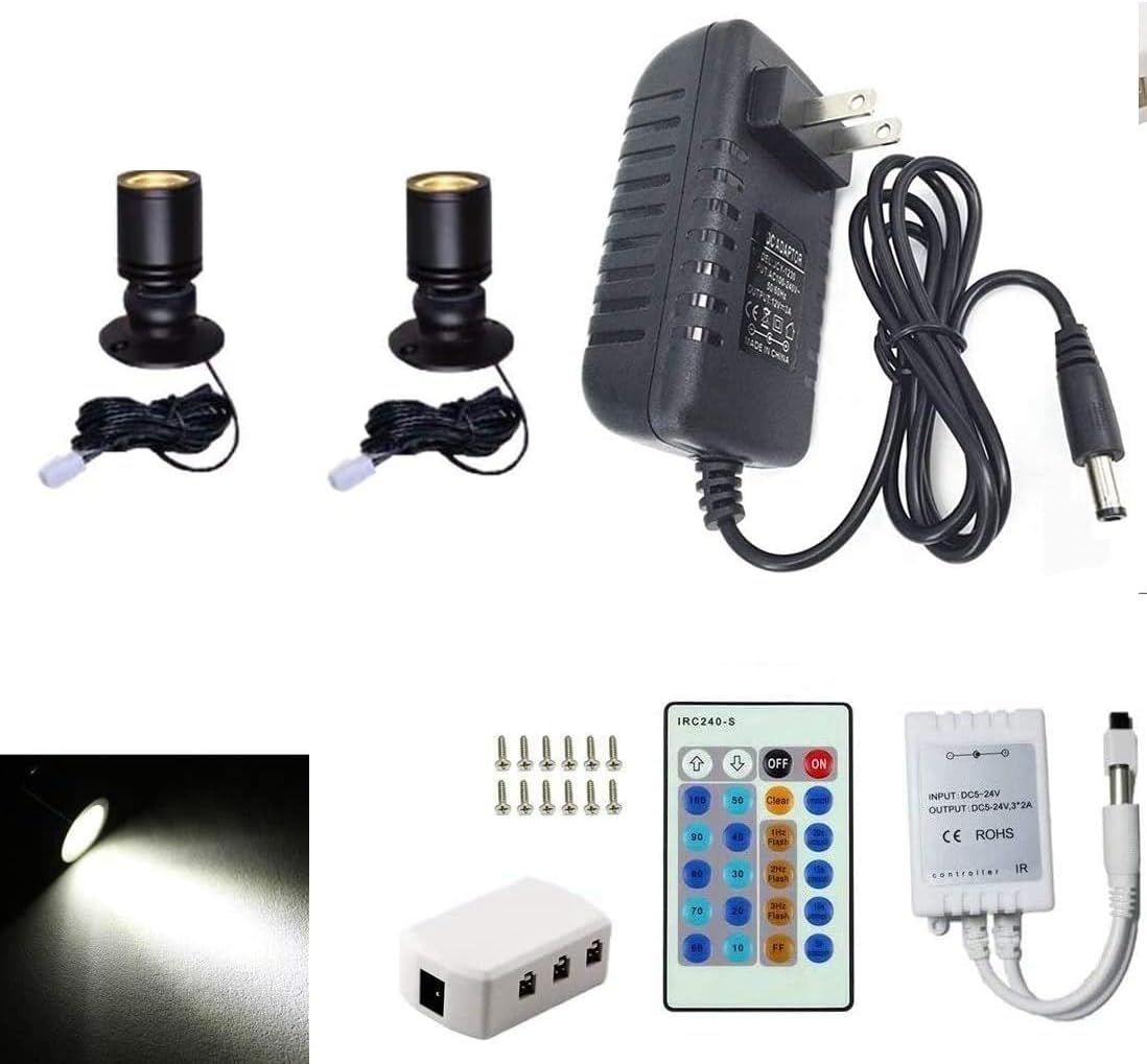 Jorunhe 1.5w White LED Mini Surface Mounted Light Jewelry Cabinet Lamp Spotlight Ac85-265v (Pack-2,Cold White 6000k)