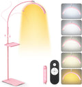 LIONVISON Half Moon Lash Light: 6500K LED Lamp Ring Light with Tray - 360° Flexible Gooseneck Durable Metal Stand - Salon Use for Lash Artists Eyelash Extensions (18In Pink)