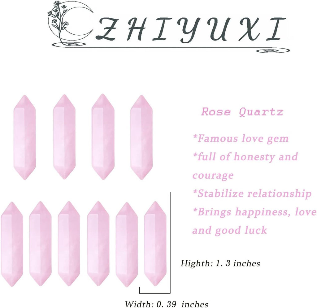ZHIYUXI Rose Quartz Crystals Gem Stones Healing Crystals Rose Quartz Pink Crystal Points Crystals Bulk Tumbled Polished Energy Reiki Crystal Wand Wholesale Therapy Meditation Decor Gifts 10 Pcs