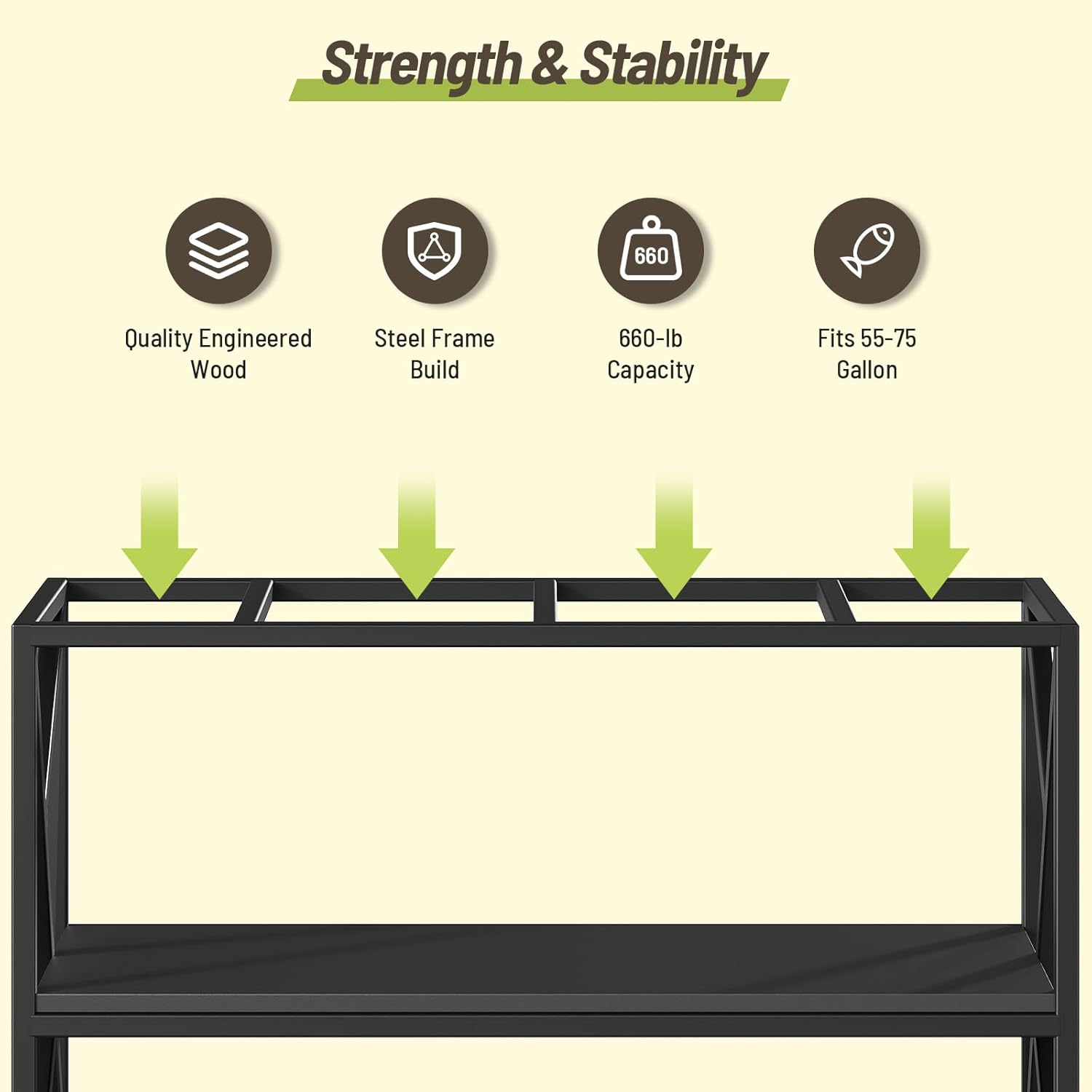 55-75 Gallon Fish Tank Stand with 3-Tier Storage Shelf, Metal Aquarium Stand for Reptile Terrarium Turtle and Breeder Tank Stand, Heavy Duty Metal Frame, Black