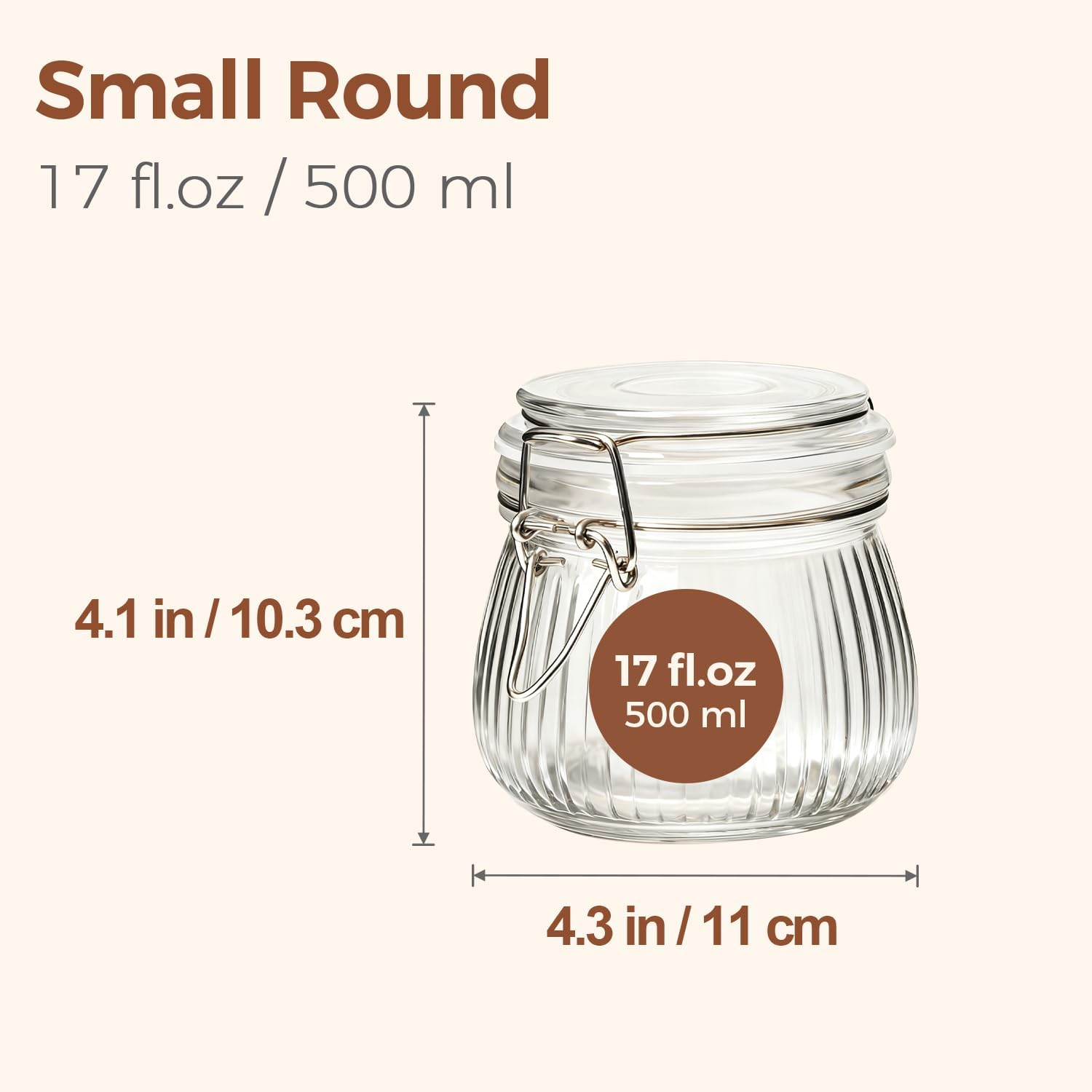 ComSaf Airtight Glass jar with lid 17oz, Glass Storage Containers with Lids, Small Canister, Mason Jars, Minimalist Jar for Kitchen Canning, Overnight Oats, Pickle, Spice, Set of 6
