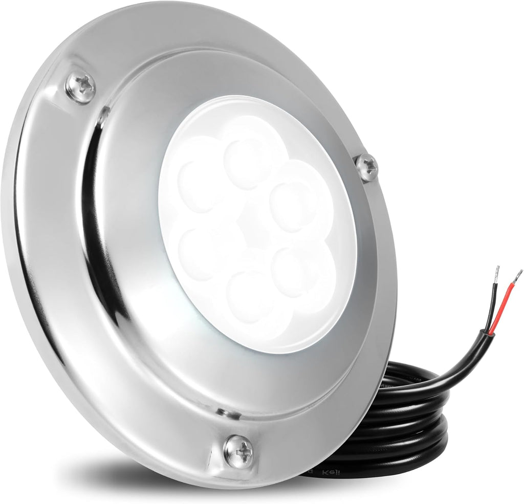 Goldlife 6,000LM Marine Underwater LED Light for Boat, B4-4 White, 4.3" 60W DC10-30V 6LED Dimmable Color-Changing IP68 Submersible Boat Yacht Transom Pontoon Sailboat Light Surface Mount 316 Stainless