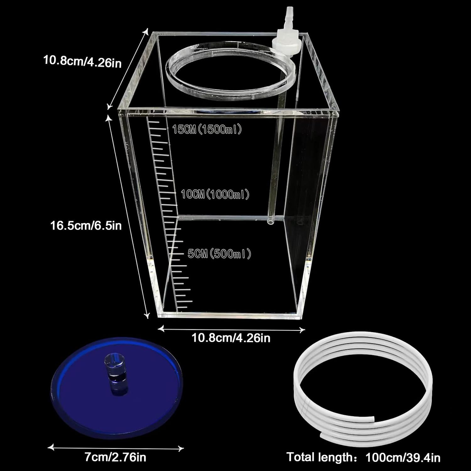 dosing Container,Aquarium Air Pump Accessories,dosing Pump Liquid containers Liquid srorage Bucket Made of acryli,Reservoir (1.5L/0.4gal Blue lid)