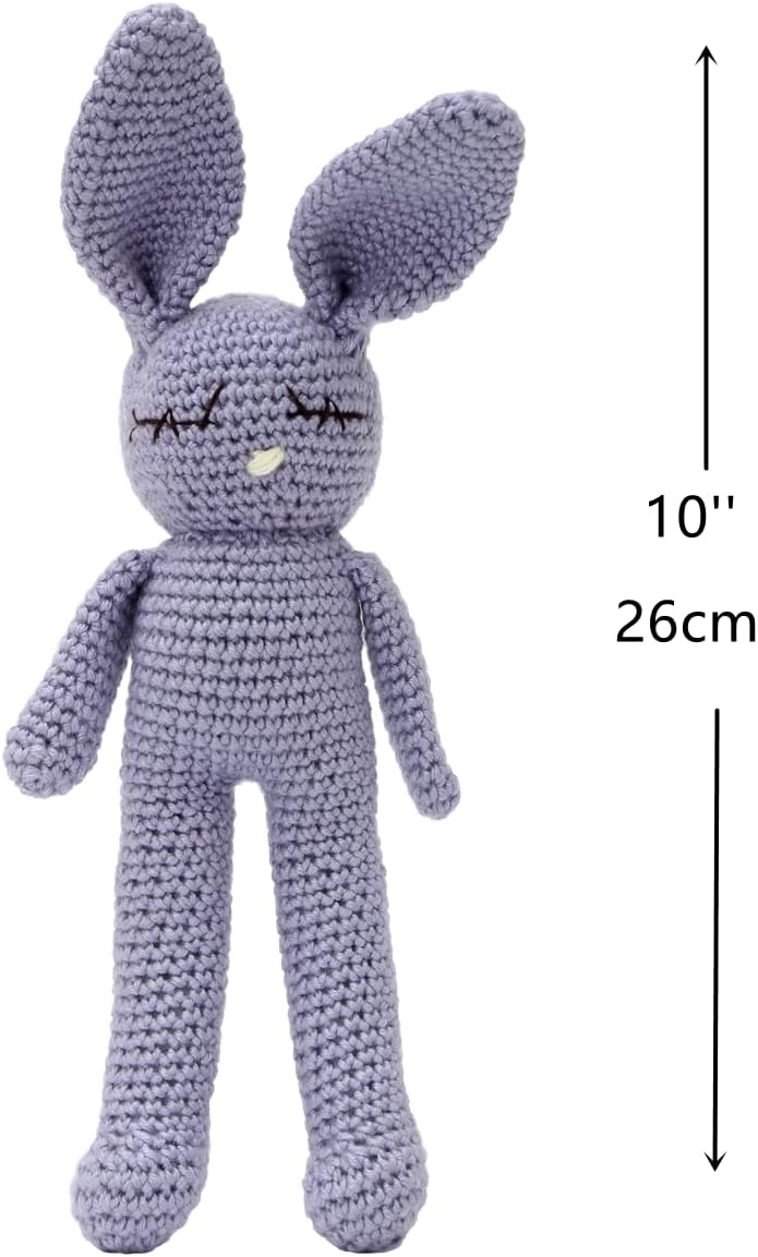 Moni's Choice Stuffed Plush Baby Crochet Bunny Rabbit Easter Gifts Handmade Stuffed Animal Hand-Knit Doll Granddaughter Grandson Lovey Sleep Toy Newborn(Blue)