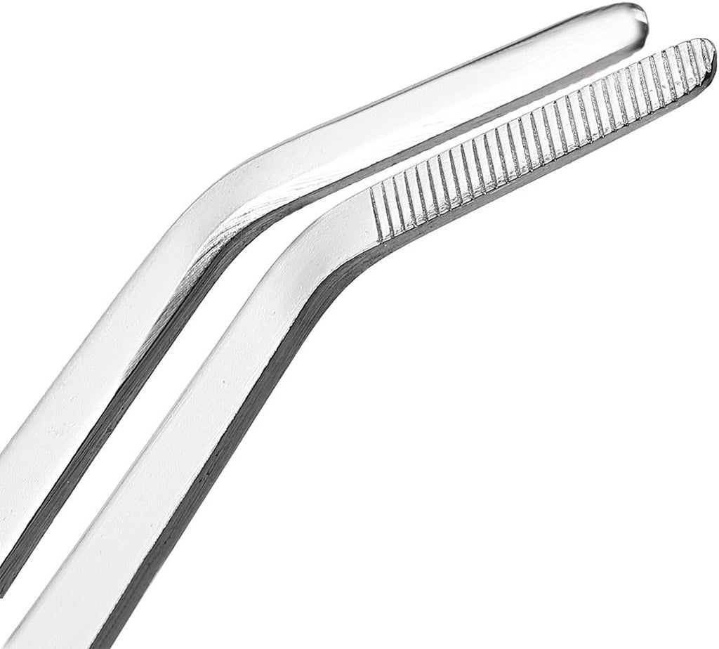 uxcell 10-Inch Stainless Steel Tweezers with Curved Serrated Tip Daily Garden Tool