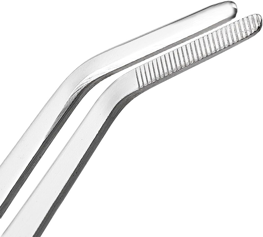 uxcell 10-Inch Stainless Steel Tweezers with Curved Serrated Tip Daily Garden Tool