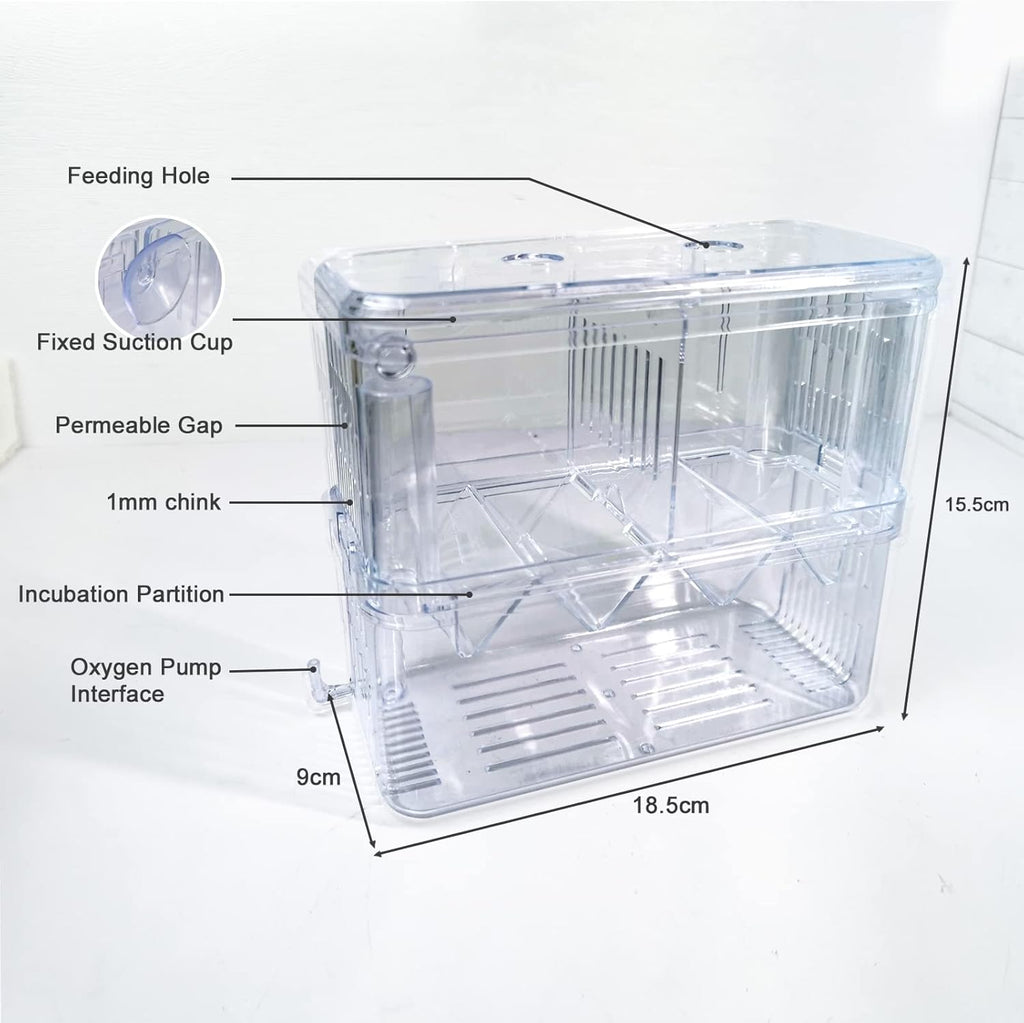 Acrylic Fish Breeding Box Double Layer Aquarium Tank Fishes Isolation Box with Suction Cup for Fry Hatchery Injured Care Divider Container for Small Ornamental Fishes Shrimp (Large)