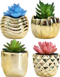 4pcs 3.5 Inches Gold Mini Succulent Ceramic Pots Holder, Small Simple Golden Porcelain Plant Cactus Flower Holder Decorative Planters, Plants Not Included