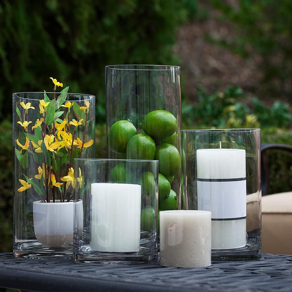 Enova Floral Clear Glass Cylinder Vase 5 x 10 Inches Round Flower Vase, Pillar Candle Floating Candle Holder Vase, Tall Glass Vase for Flowers, Glass Vase for Decor, Wedding Centerpieces (1 Piece)