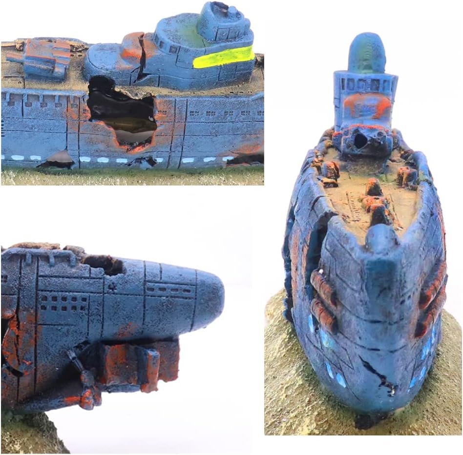 Ulifery Aquarium Shipwreck Sunken Pirate Ship, Submarine Fish Tank Decorations Battleship for Betta Extra Large XL for 55-75 Gallon Tank