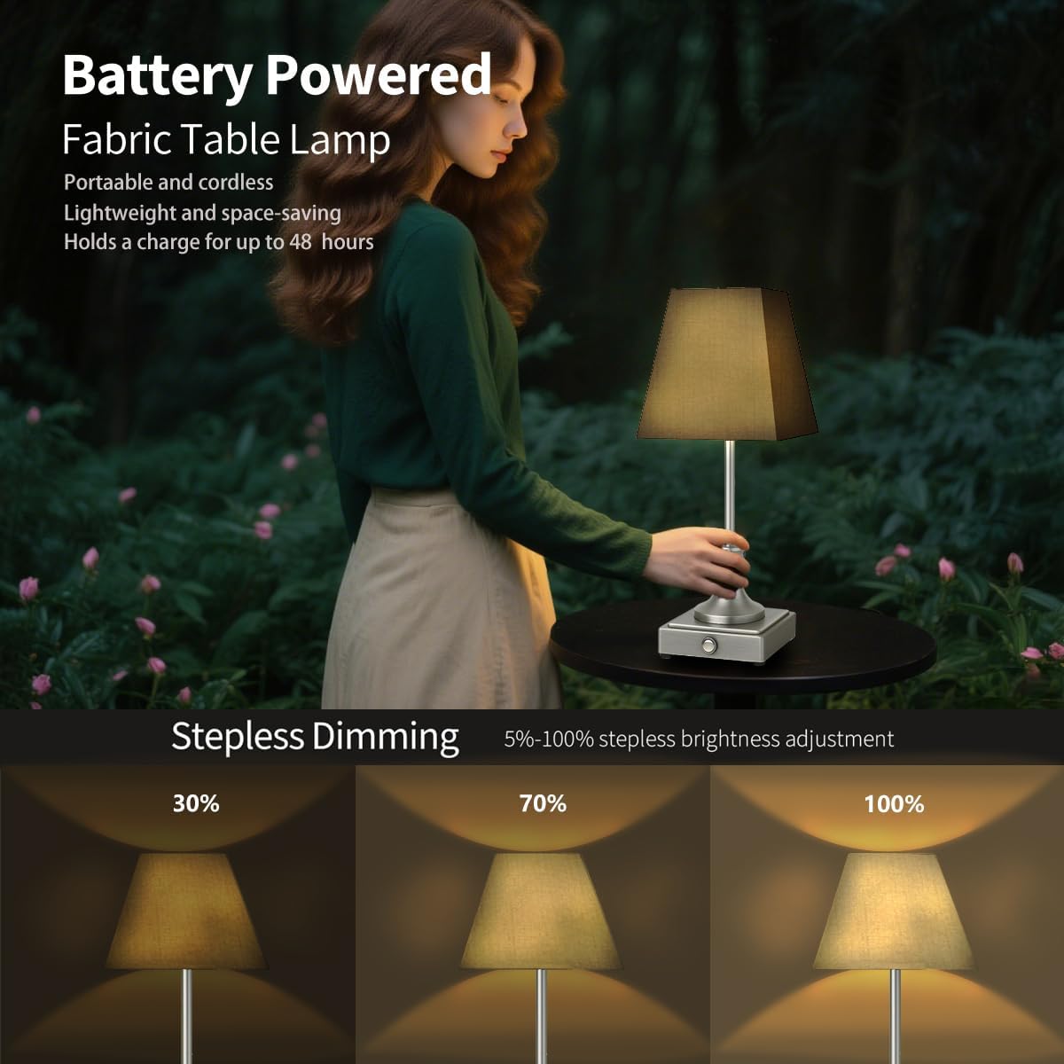 Rechargeable LED Table Lamps with Stepless Touch Control,Sliver Cordless Lamp for Living Room&Bedside&Patio&Shower,Small Desk Lamp(6000mAH Battery),2 Pack for Home Decor,Best Gifts for Family