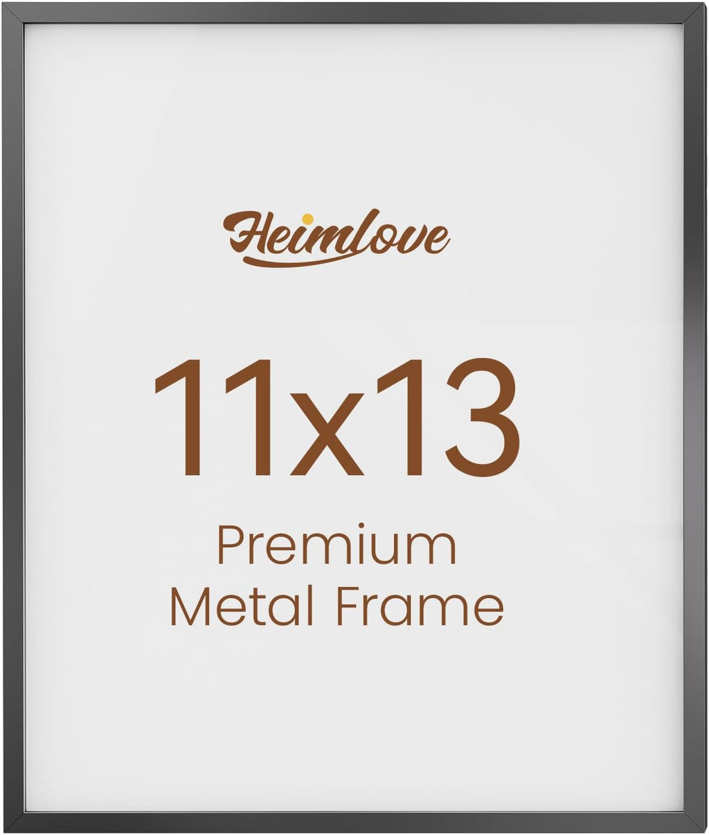 Heimlove 11x13 Metal Picture Frame,Black Aluminum Photo Frames-Real Tempered Glass,Wall Gallery Poster Puzzles Artwork frame Mounting Horizontally or Vertically Decor for Wall-1Pack
