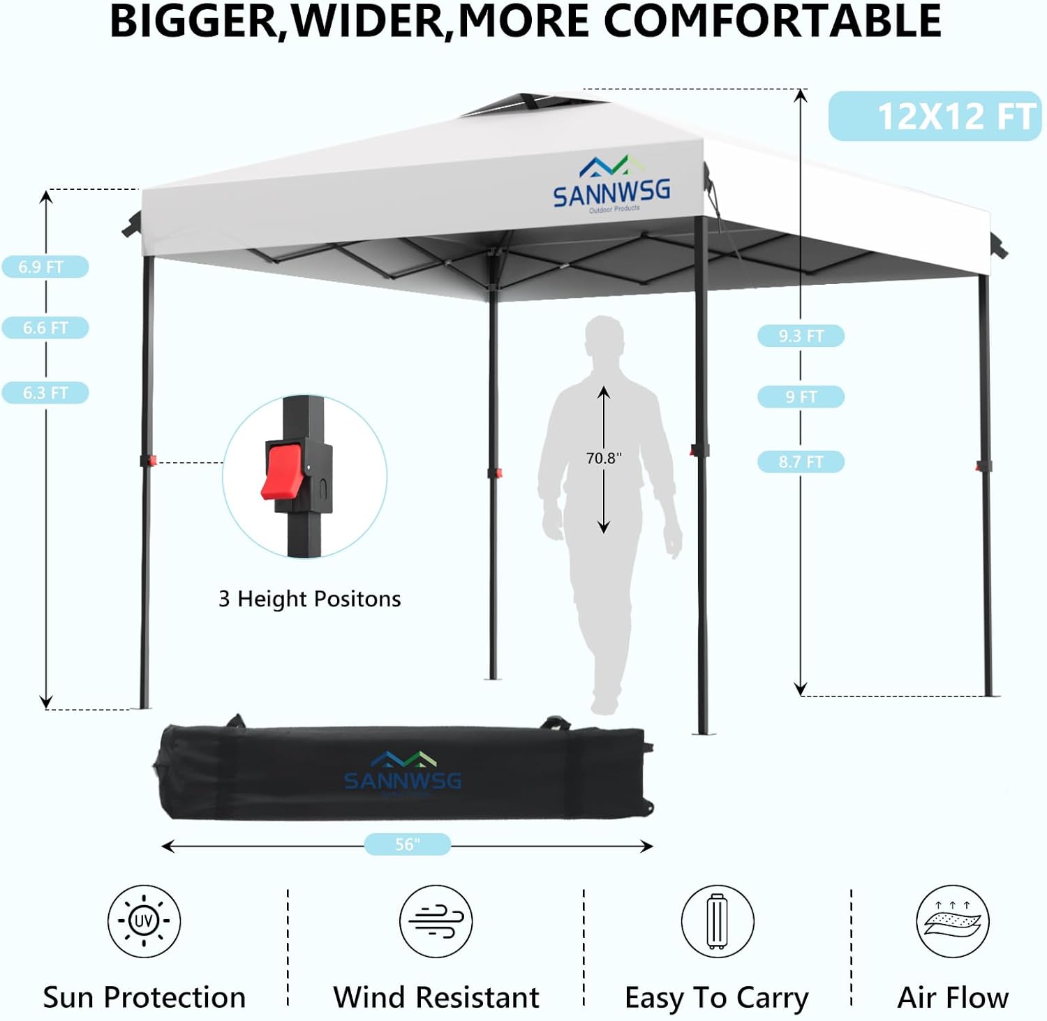 12X12 Pop Up Canopy Tent with 3 Sidewalls,Easy Up Canopy,Commercial Instant Shelter,Heavy Duty One Person Set Up Event Tent,White