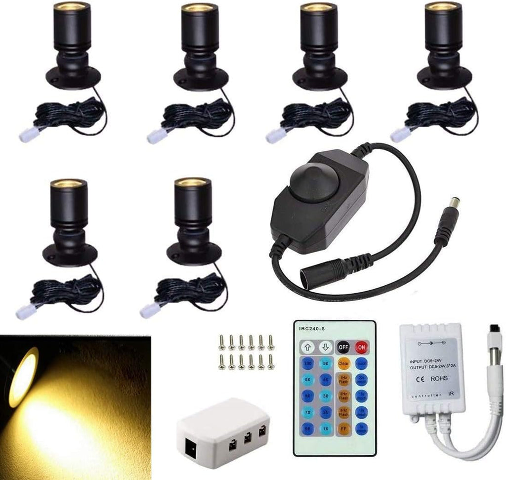 Jorunhe 1.5W LED Mini Surface Mounted Light Jewelry Cabinet Lamp Spotlight with Online PWM Dimmer(Pack-6,Warm White 3000k)