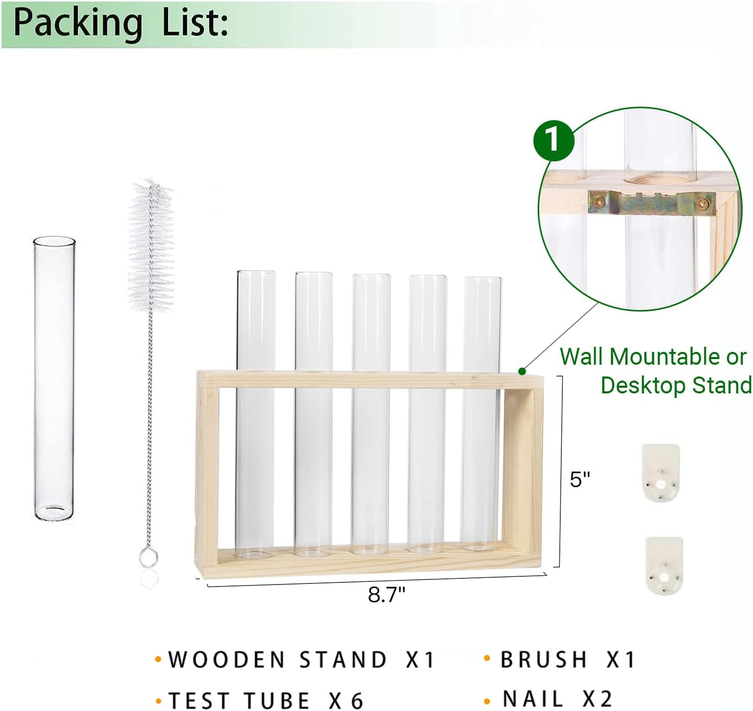 Propagation Station, Plants Terrarium, Plants Lover Gifts for Women,Plant Cutting Holder Home décor,Gifts for Women,House Warming New Home-5 Tubes-Beige
