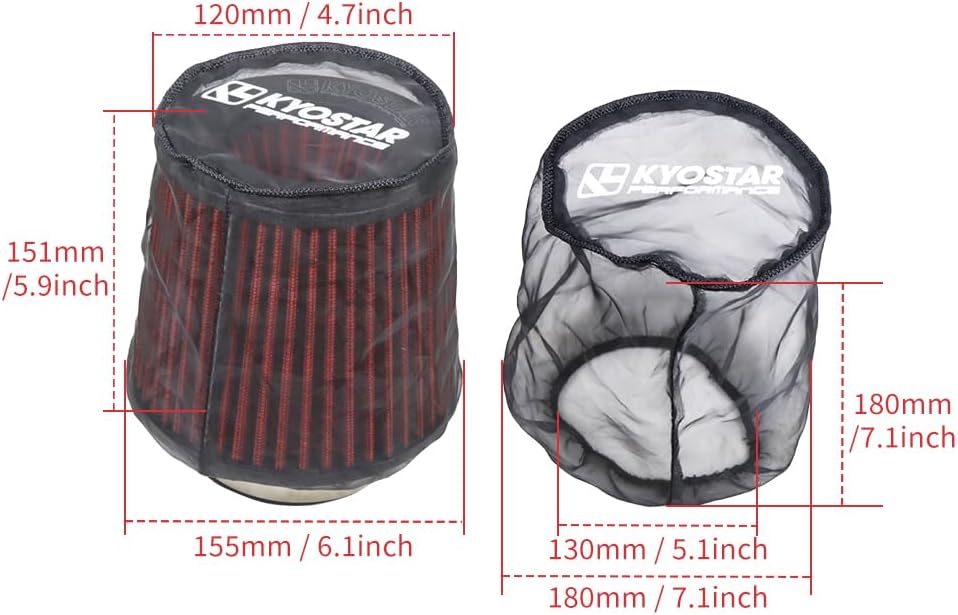 Kyostar Universal Air Filter Cover, Dustproof Cold Air Intake Filter Cover Wrap for Car, Air Intake Filter Sock Cover for High Flow Air Intake Filters