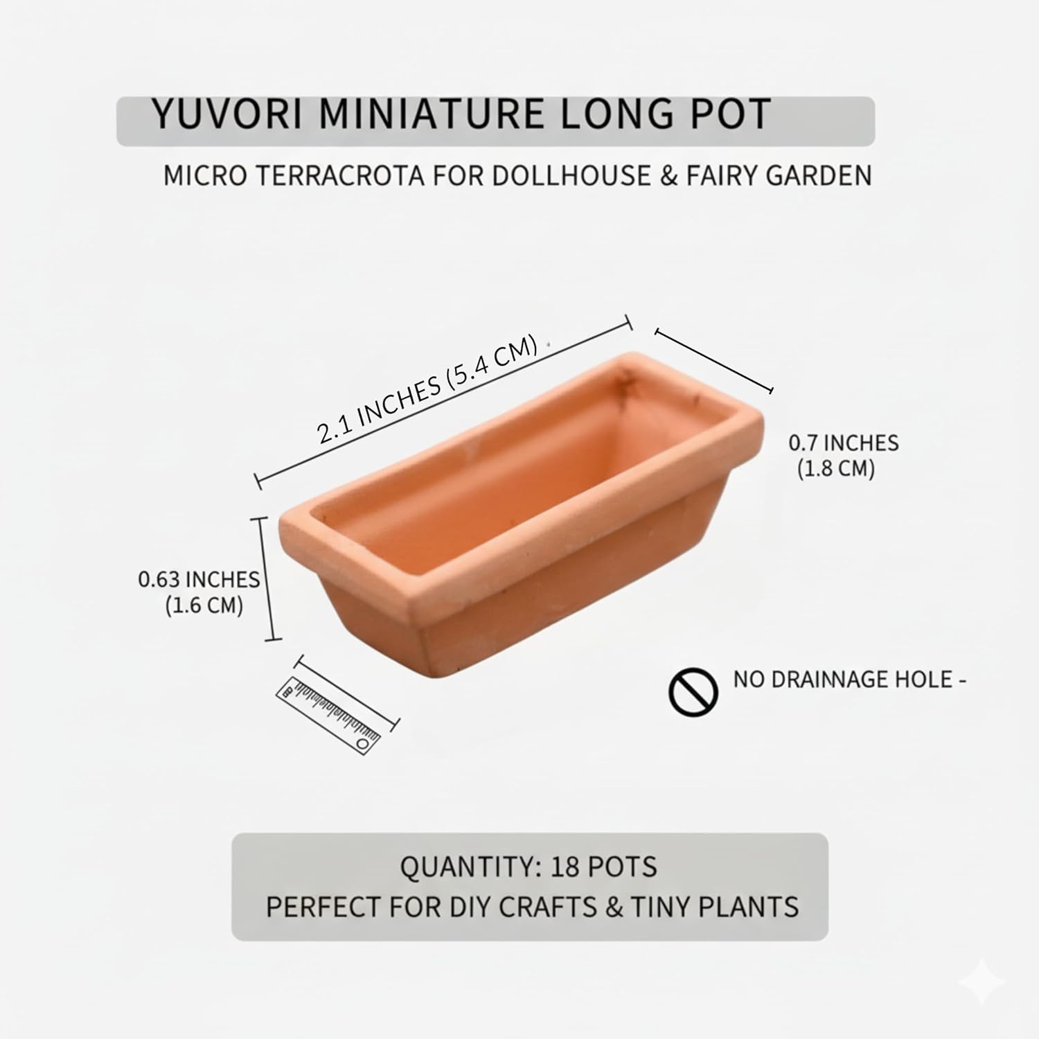 Mini Terracotta Pots – Small Clay Flower Pots for Succulents, Cactus, DIY Crafts, Fairy Garden, School Projects – Set of 18 (Long Pot, 2.1 Inch)