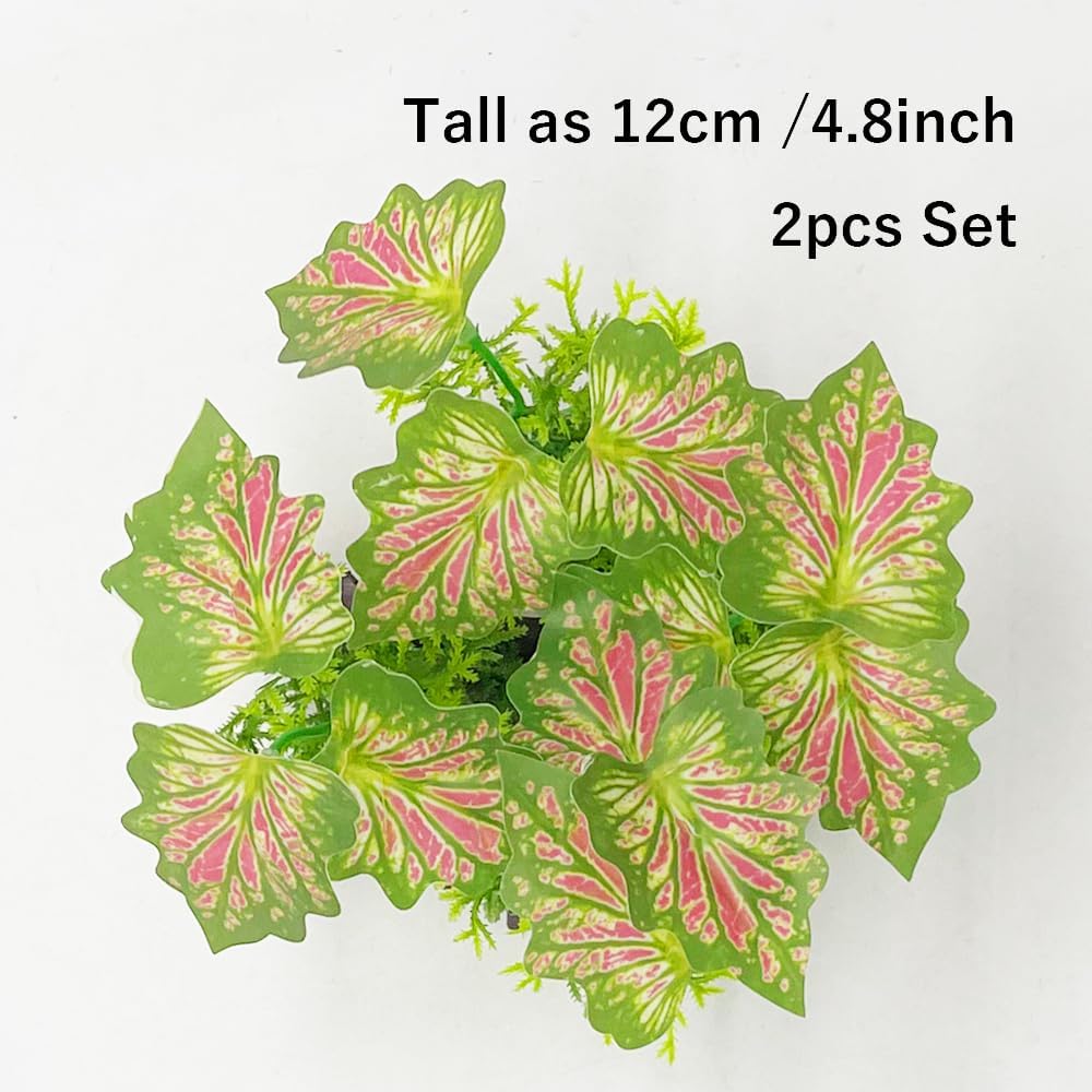 Smoothedo-Pets Aquarium Plant Fish Tank Decoration Small Plastic Artificial Plant Goldfish Fish Hide (Rainforest Leafs-Pink-Small-Set)