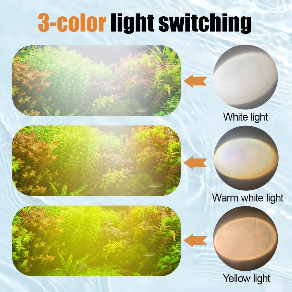 4 W LED Aquarium Light, Clip-On Dimmable Fish Tank Lamp with 3 Colors, Full Spectrum Fish Tank Lights for Plants, Terrariums, Coral