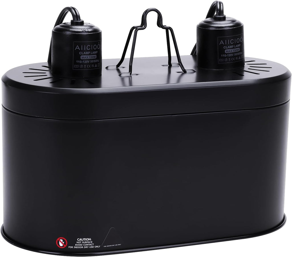 Aiicioo Dual Reptile Light Fixture 150W Double Dome UVB lamp Fixture Reptile Combo Deep Dome Lamp Fixture with Independent Switches for Reptile Terrarium and Tortoise Habitat