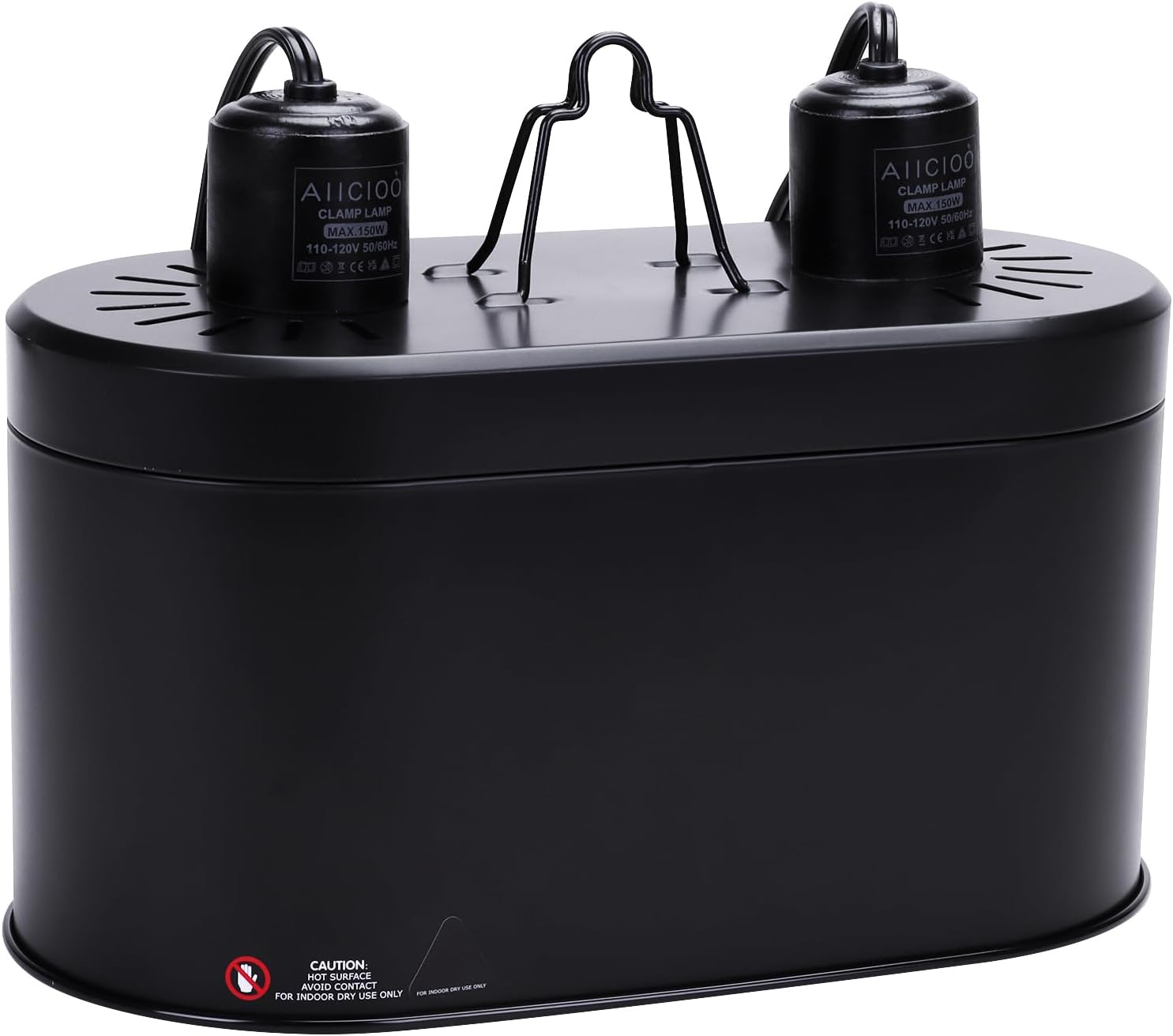 Aiicioo Dual Reptile Light Fixture 150W Double Dome UVB lamp Fixture Reptile Combo Deep Dome Lamp Fixture with Independent Switches for Reptile Terrarium and Tortoise Habitat