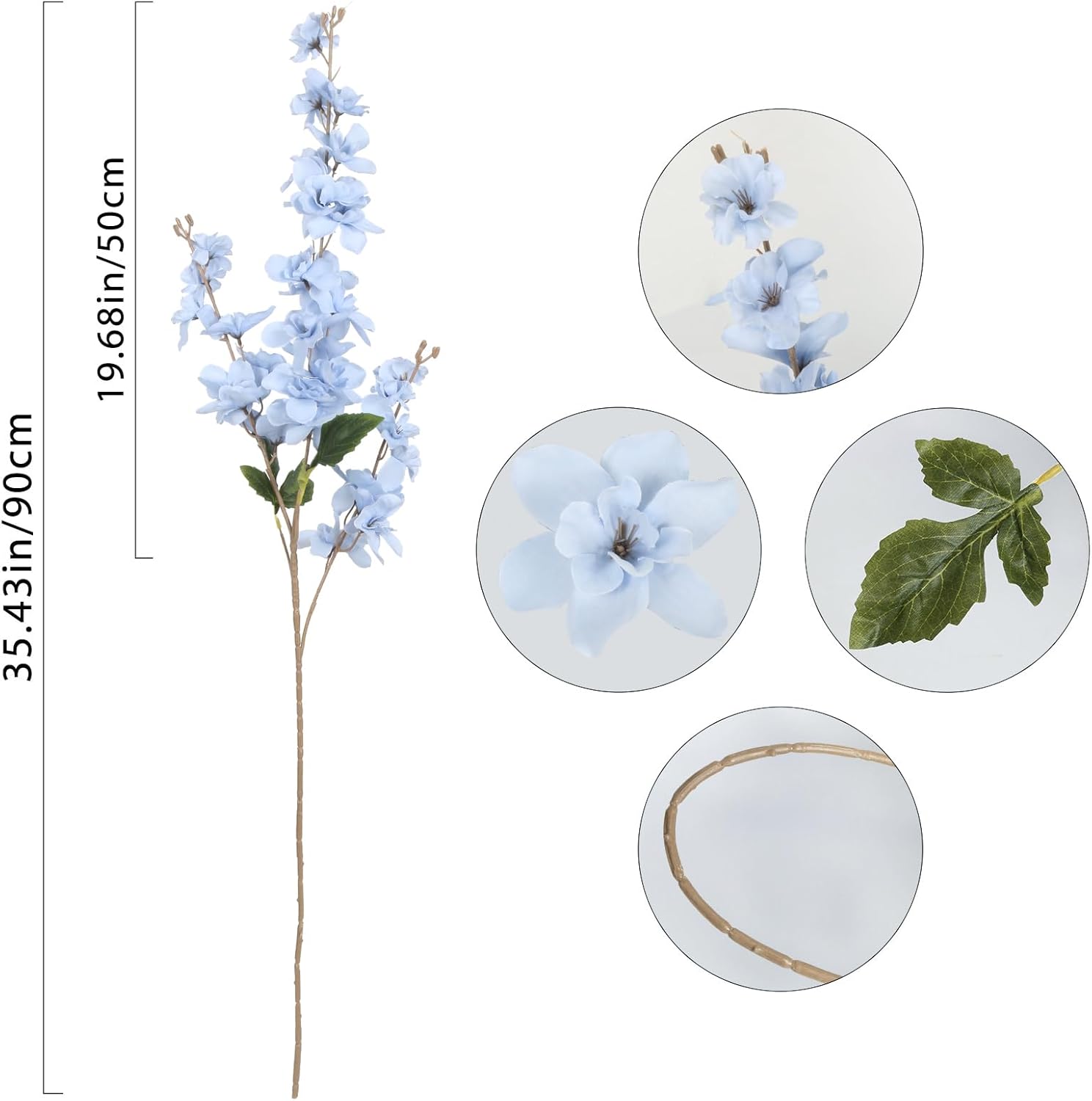 6PCS Blue Delphinium Artificial Flower Lifelike Silk Larkspur Flowers Plant 35.43" Long Stem Blossoms Fake Flowers for Tall Vase Floral Arrangements Home Table Wedding Decor(Blue)