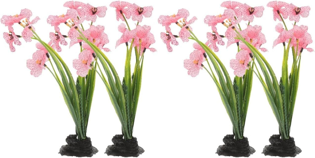 NOLITOY 4Pcs Artificial Aquarium Plants, Fish Tank Decorations Goldfish Betta Cave Accessories for Desk Top Decor (Pink)