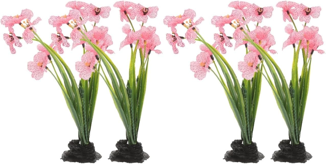 NOLITOY 4Pcs Artificial Aquarium Plants, Fish Tank Decorations Goldfish Betta Cave Accessories for Desk Top Decor (Pink)