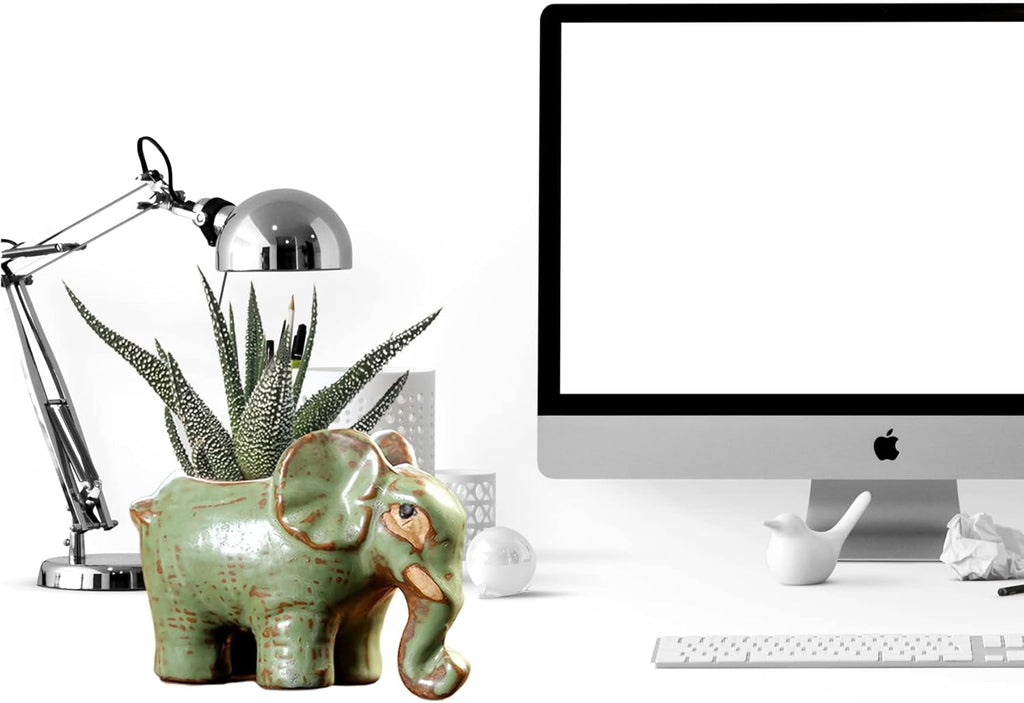 DIYOMR Small Ceramic Planter Pot, 4.3" Vintage Bronze Animal Planters Ceramic Flowerpot Succulent Pots Cactus Pot for Office Home Desktop Decor - Plants Not Included (Elephant Pot)