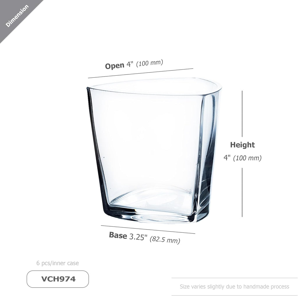 WGVi 6 Pieces Clear Glass Tea Light Votive Candle Holder, Width 4", Height 4", Clear Round Triangular Opening, Glass Vase, Floral Container, Small Planter Terrarium