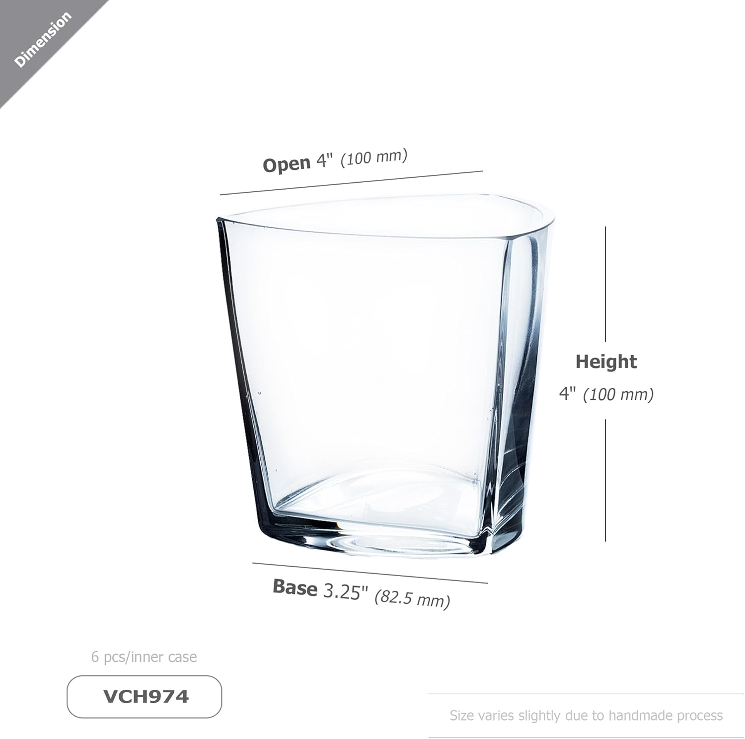 WGVi 6 Pieces Clear Glass Tea Light Votive Candle Holder, Width 4", Height 4", Clear Round Triangular Opening, Glass Vase, Floral Container, Small Planter Terrarium