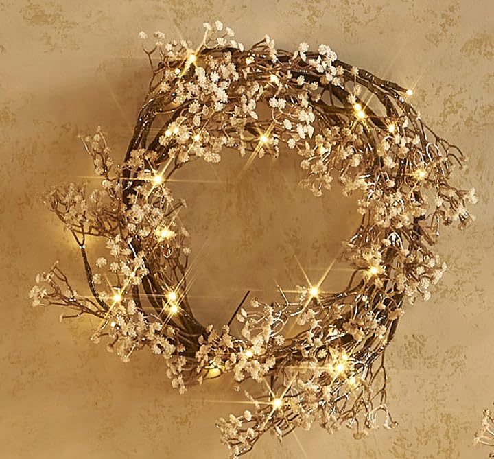 Hairui Lighted Baby Breath Flower Garland Battery Operated with Timer 48L Warm White LED 6FT, Artificial Gypsophila Vine Lights for Thanksgiving Christmas Decor Indoor Outdoor Use