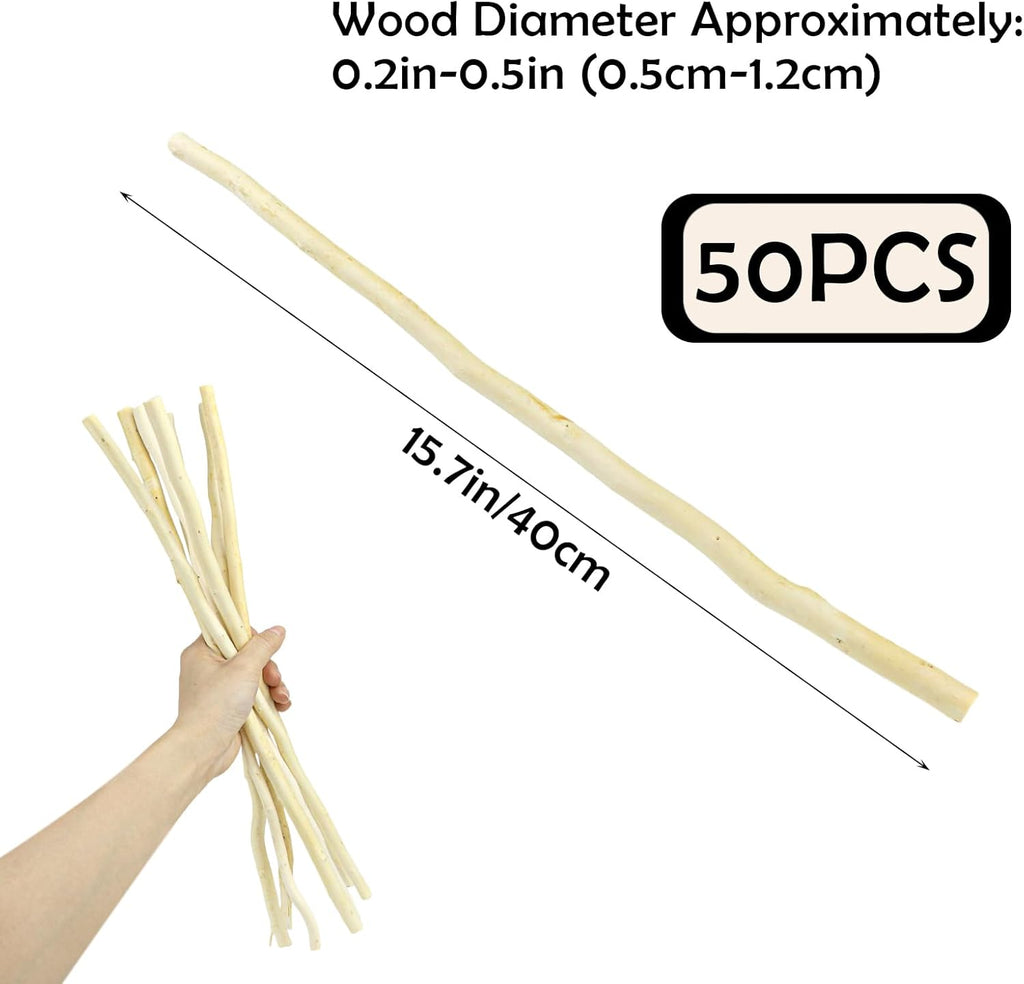 50Pcs Natural Twigs, Driftwood Branches, Unfinished Timber Rods for Model Making, Home Decor & Art Supplies (White 40CM)