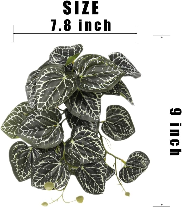 2Pack Reptile Fake Plants for Terrarium, Snake Tank Accessories, Habitat Decor Artificial Hanging Plants with Suction Cup - Fake Anthurium Crystallinum