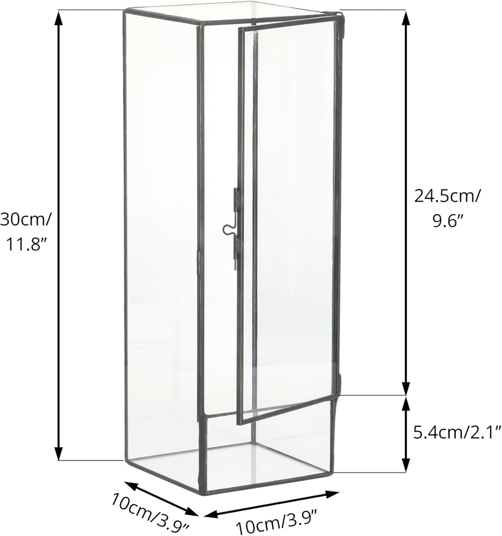 NCYP Closed Glass Terrarium with Door - 3.9x3.9x11.8 Inches Rectangular Tall Planter Box for Fern, Succulent Plants, Home Garden Tabletop Decor, Handmade (Terrarium Only)