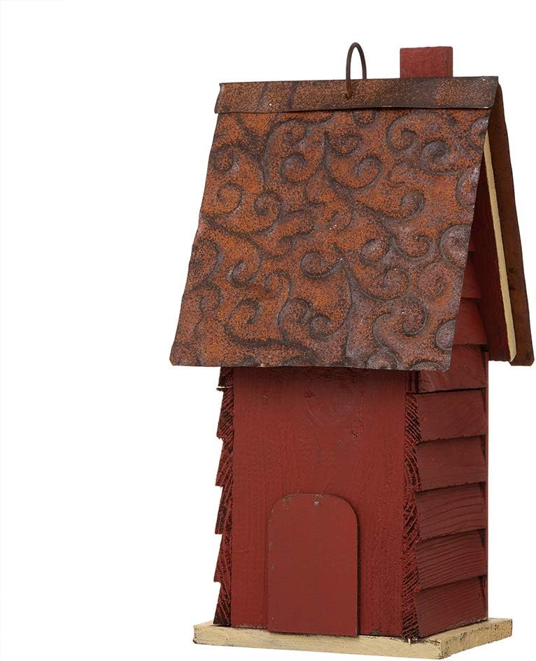 Glitzhome 12" H Distressed Red Cottage Solid Wood Birdhouse Hanging Bird House for Outdoors