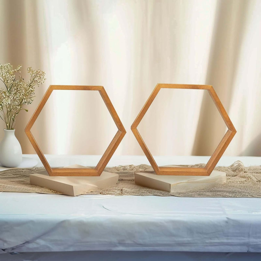 Efavormart 2 PC | 9" Tall Hexagon Rustic Wood Centerpiece | Natural Geometric Terrarium | Honeycomb Storage Shelf