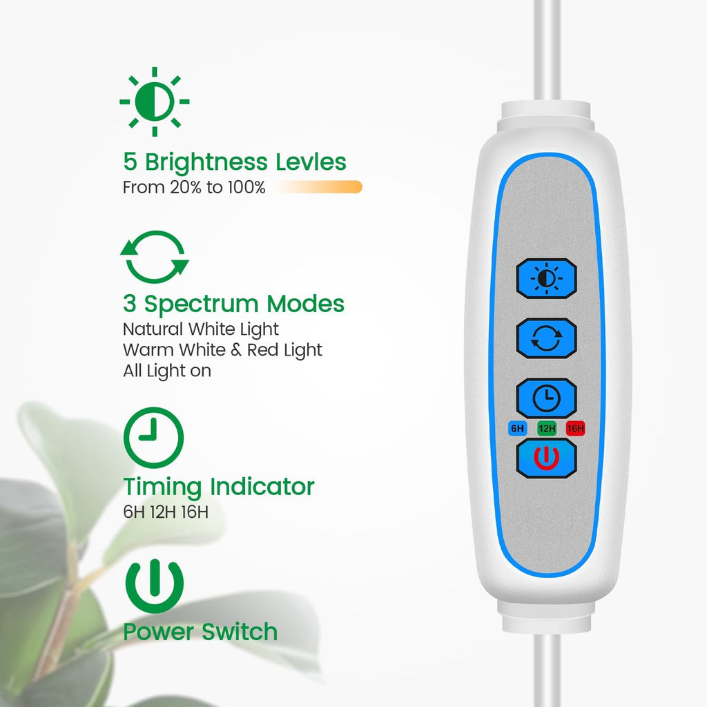 Garpsen Plant Light, 80 LEDs Full Spectrum Grow Lights for Indoor Plants with 360° Gooseneck, 6/12/16H Timer, 3 Colors Modes and 5 Dimmable Levels, 65'' Height Grow Lamp for Large Plants(White)