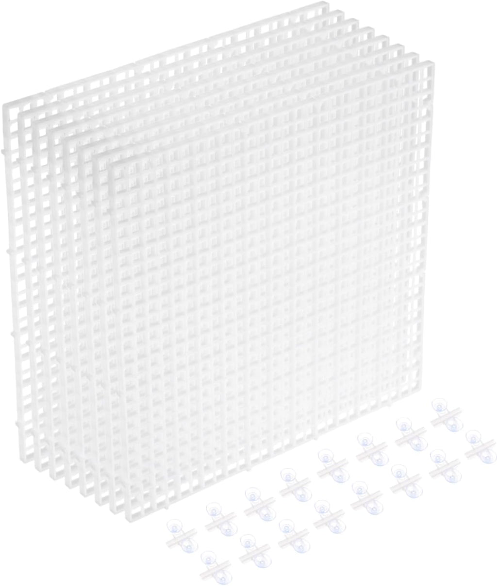 uxcell 8Pcs Aquarium Fish Tank Divider, 12x12 Inch Plastic Egg Crate Light Diffuser Grid Filter Bottom Partition Separator with Sucker Clips and Suction Cups for Aquarium, White