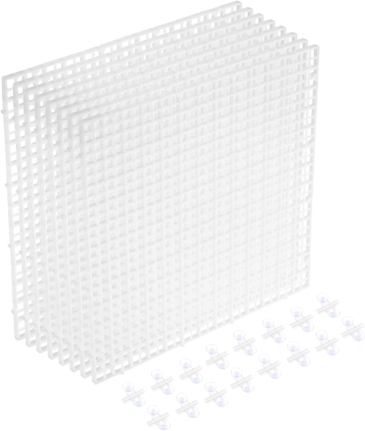 uxcell 8Pcs Aquarium Fish Tank Divider, 12x12 Inch Plastic Egg Crate Light Diffuser Grid Filter Bottom Partition Separator with Sucker Clips and Suction Cups for Aquarium, White