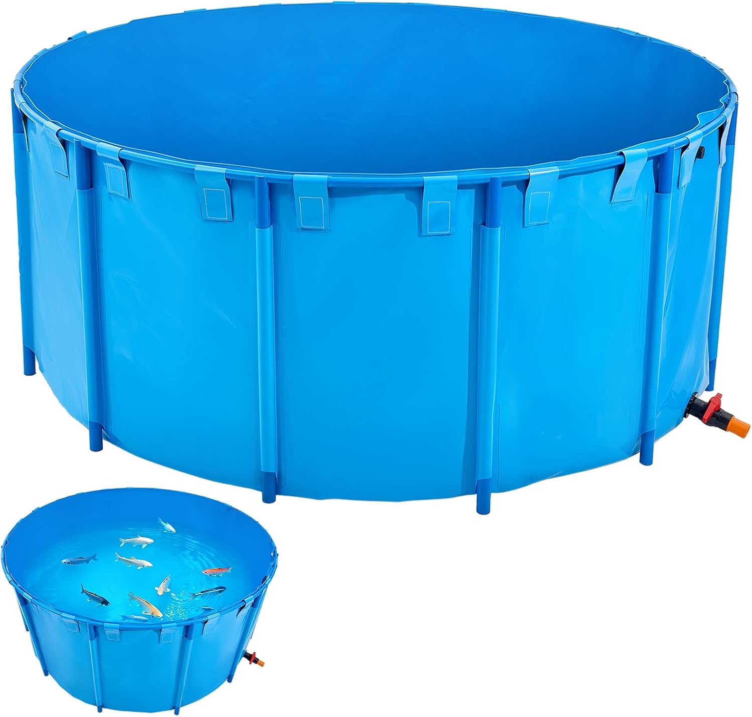 VEVOR Canvas Fish Pond, 1320 Gal Capacity Above Ground Fish Pond, Foldable PVC Koi Tank, Round Goldfish Tank with Stable Frame and Drain Valve, for Aquaculture, Koi Breeding, and Irrigation (Blue)