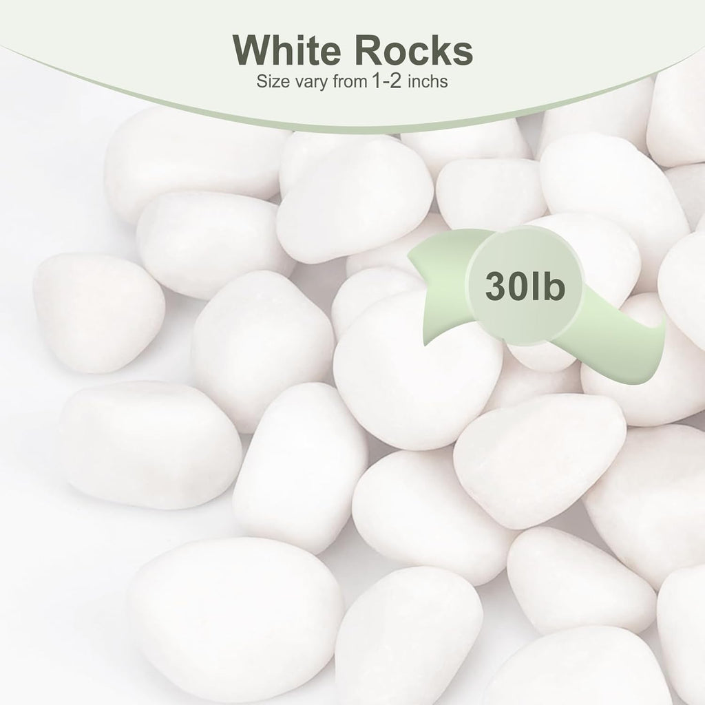 30 lbs White Rocks for Plants Indoor, 1-2 inch Decorative Garden Stone Outdoor Landscaping, Walkways, Yard, Large Polished River Rocks for Plants Pots, Vases, Crafts