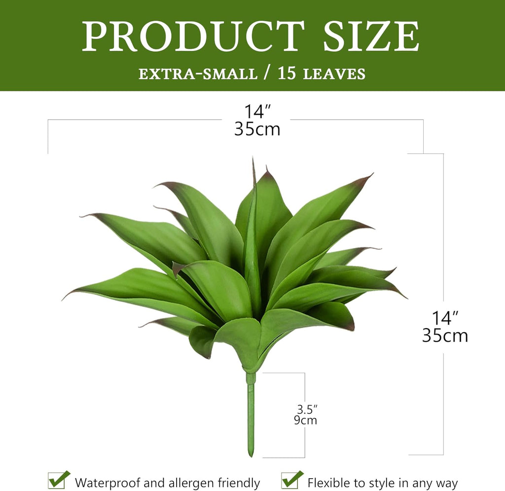 Artificial Agave Faux Agave 15In Fake Greenery Outdoor Artificial Plant Fake Plant for Indoor Home Decoration Plastic Plant Outdoor Decoration Front Porch Decor Simulation Plants 2Pack(Green)
