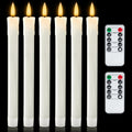Homemory 6 PCS Real Wax Flameless Taper Candles with Remote, Flickering LED Candlesticks with Timer Dimmer, Fake Candles for Xmas Wedding Celebration Decor, White, 9.6 Inches