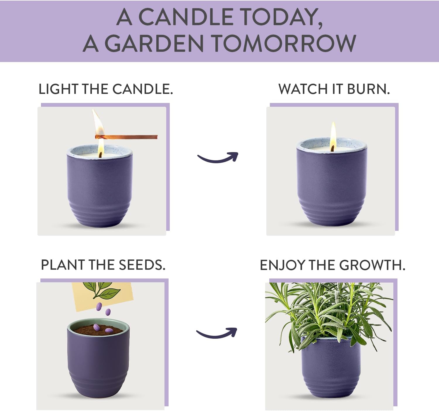 Modern Sprout Garden Vibes 2-in-1 Soy Candle & Planter - Violet Hour (Lavender, Grape Soda, Wild Iris, Violet) 6 Oz Scented Candle w/Lavender Seeds - Ceramic Vessel Dual Purpose Jar - 38-40 Hour Burn