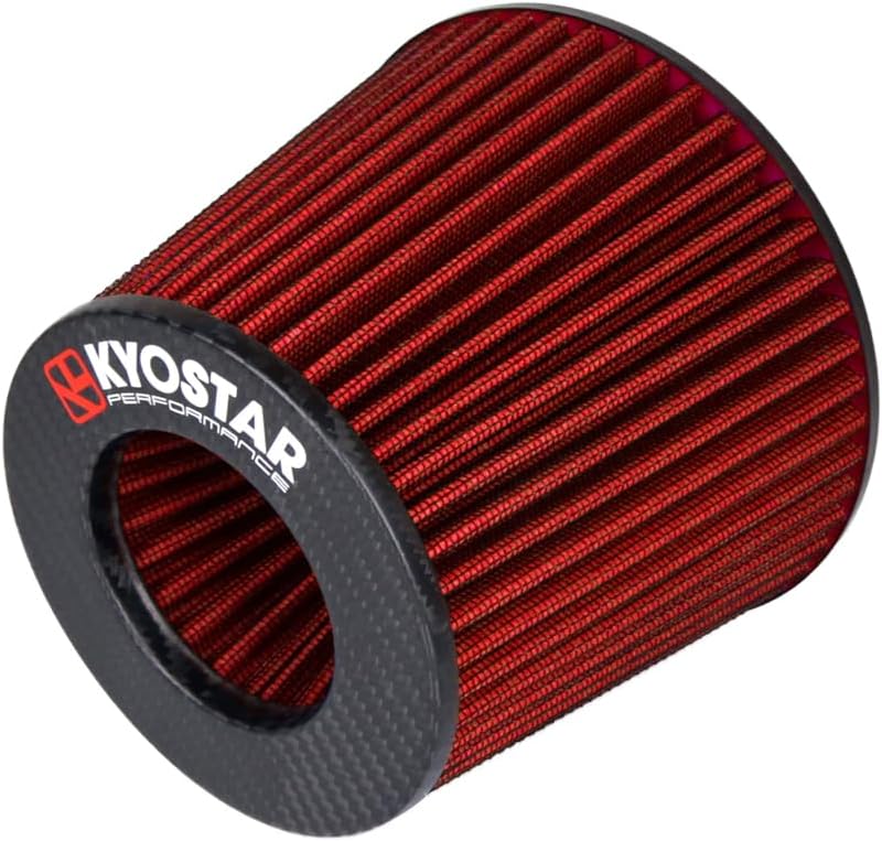 Kyostar Universal Carbon Fiber 3 Inch 76mm Air Intake Cone Filter Replacement Quality Dry Air Filter, Red
