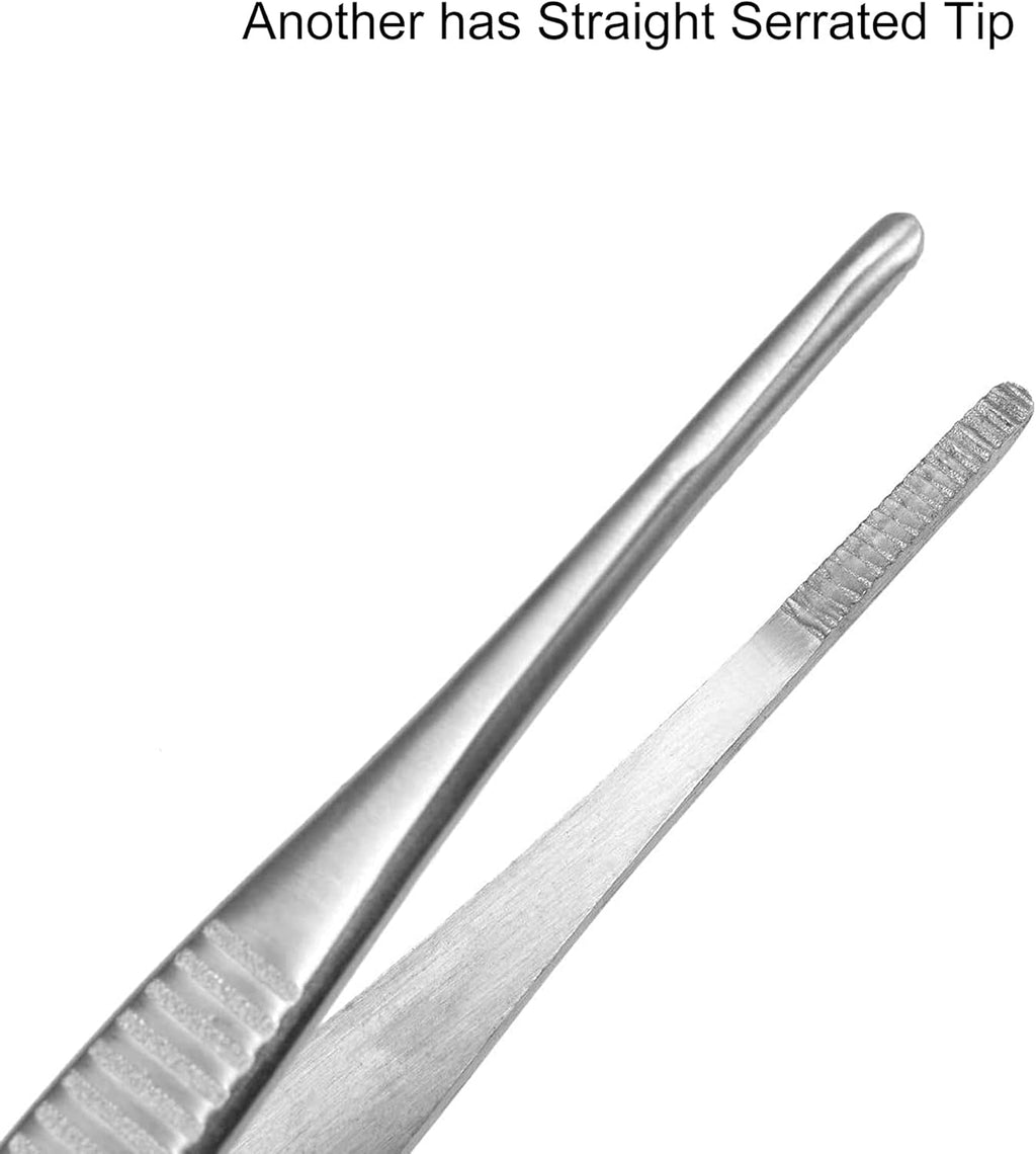 5 Inch Stainless Steel Tweezers with Straight and Curved Serrated Tip Multipurpose Forceps for Craft Repairing 2 Pack